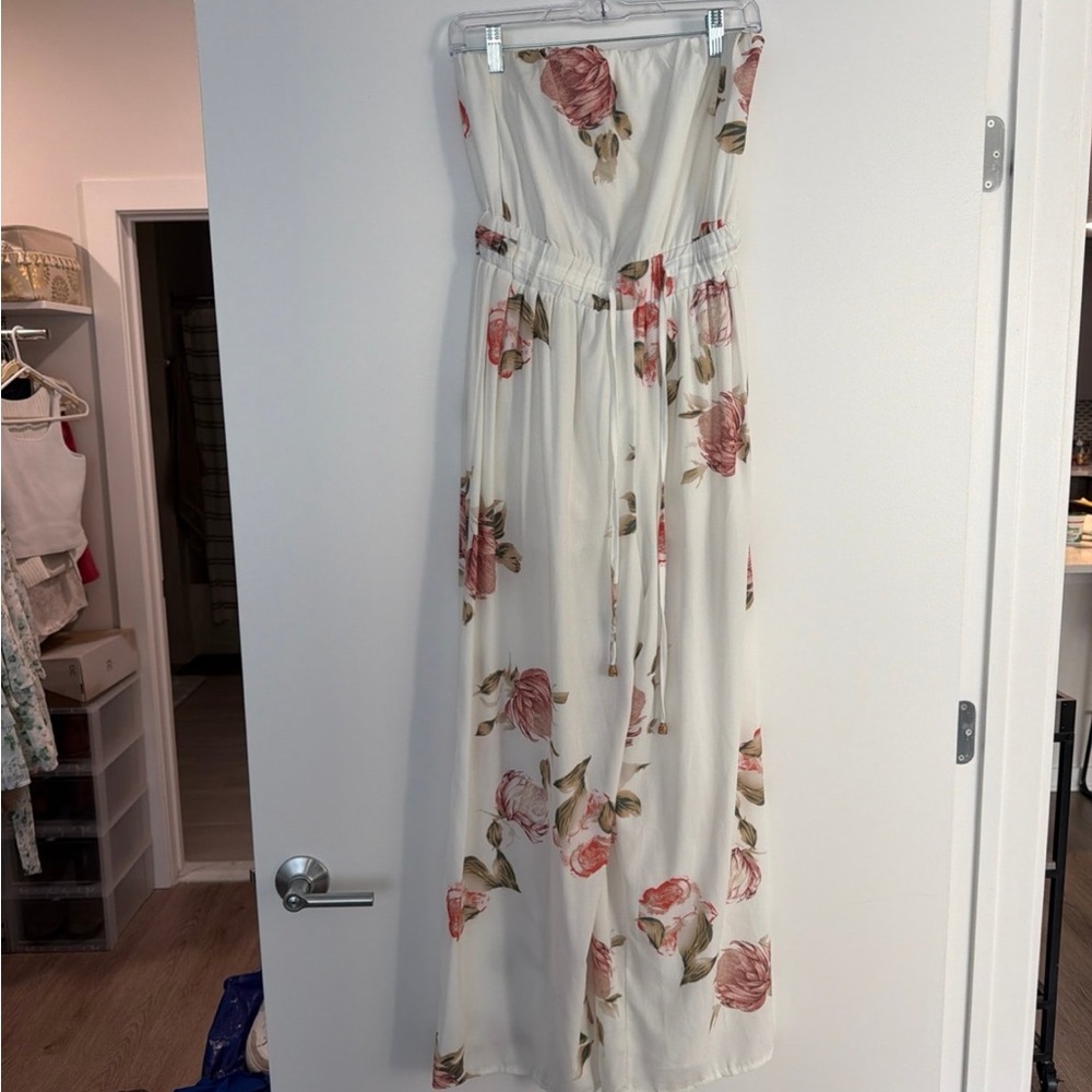 Showpo White Floral Strapless Jumpsuit